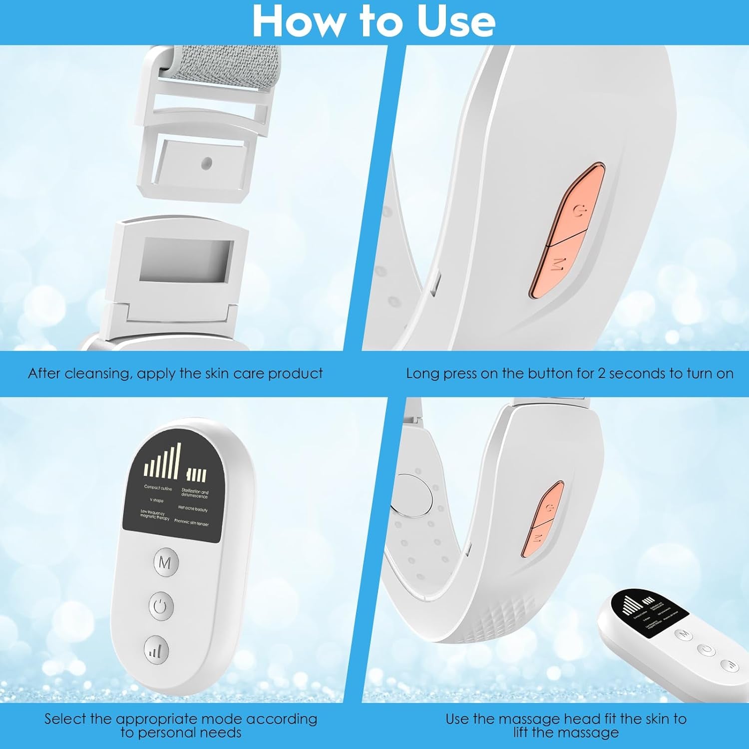 V-Face Shaping Massager Électrique, Appareil anti Rides Visage, Appareil Raffermissant Visage, Lifting Visage Massage, 6 Modes Double Appareil anti Rides Visage Avec Télécommande