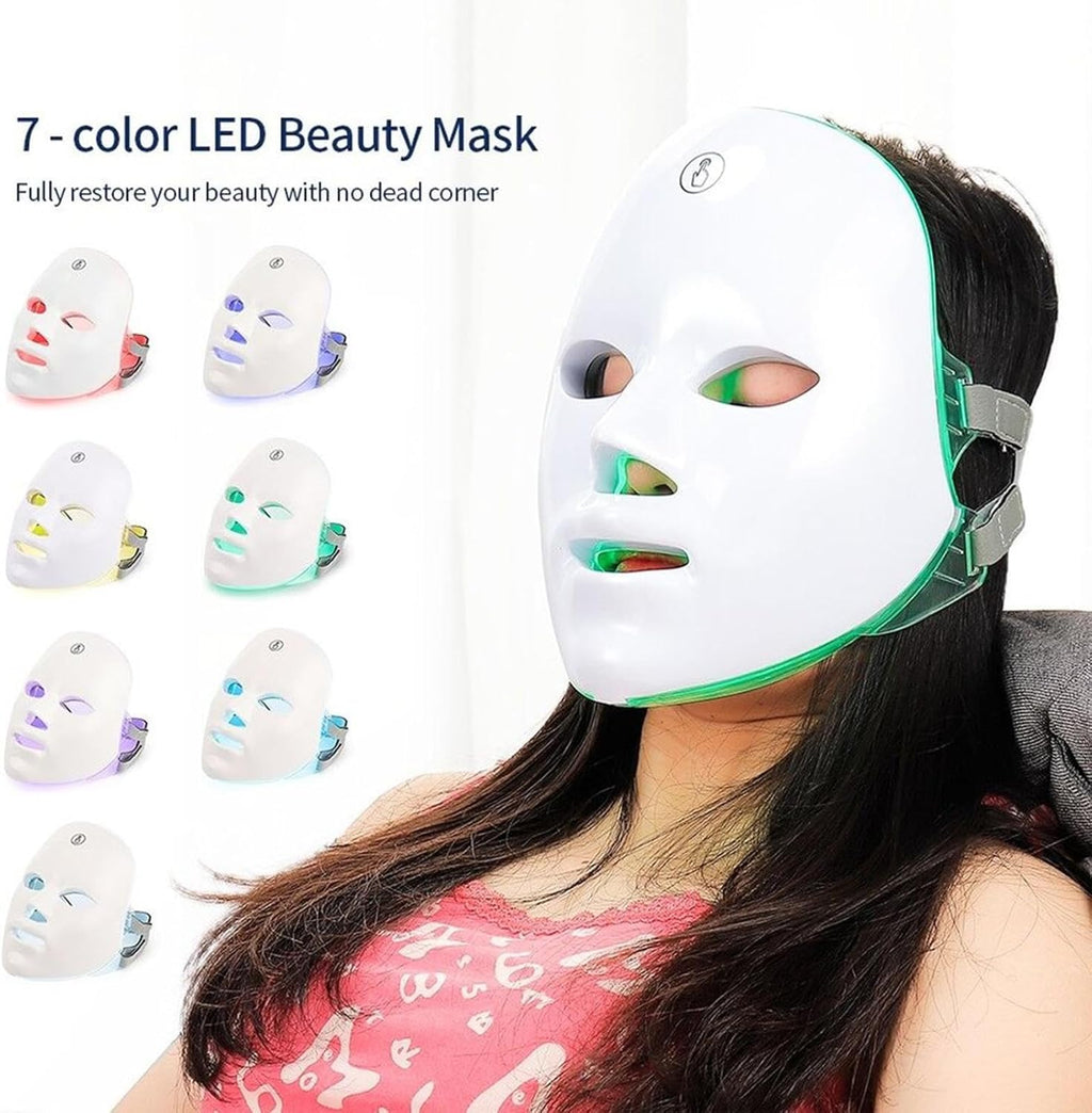 Masque LED Pour Le Visage,Soins De La Peau Avec Masque LED - Masque De Soin De La Peau Du Visage À Lumière LED 7 Couleurs - Masque De Beauté LED Rechargeable Pour Usage Domestique, Out De
