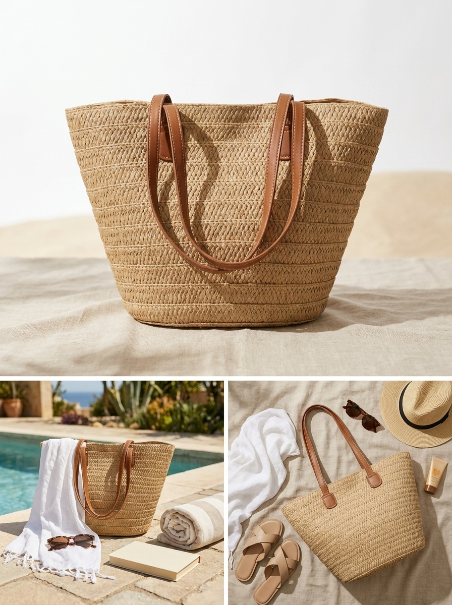 Sac de plage Nuvéra Riviera effet paille tissée